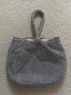 Silver Crystal Beaded Evening Wristlet Bag